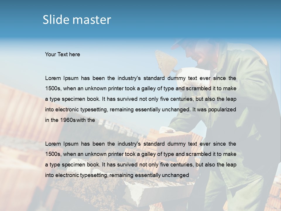 A Man In A Hard Hat And Overalls Working On Bricks PowerPoint Template