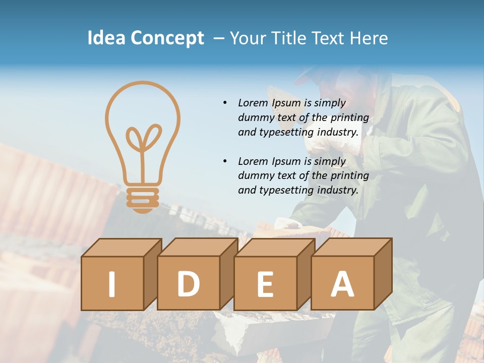 A Man In A Hard Hat And Overalls Working On Bricks PowerPoint Template