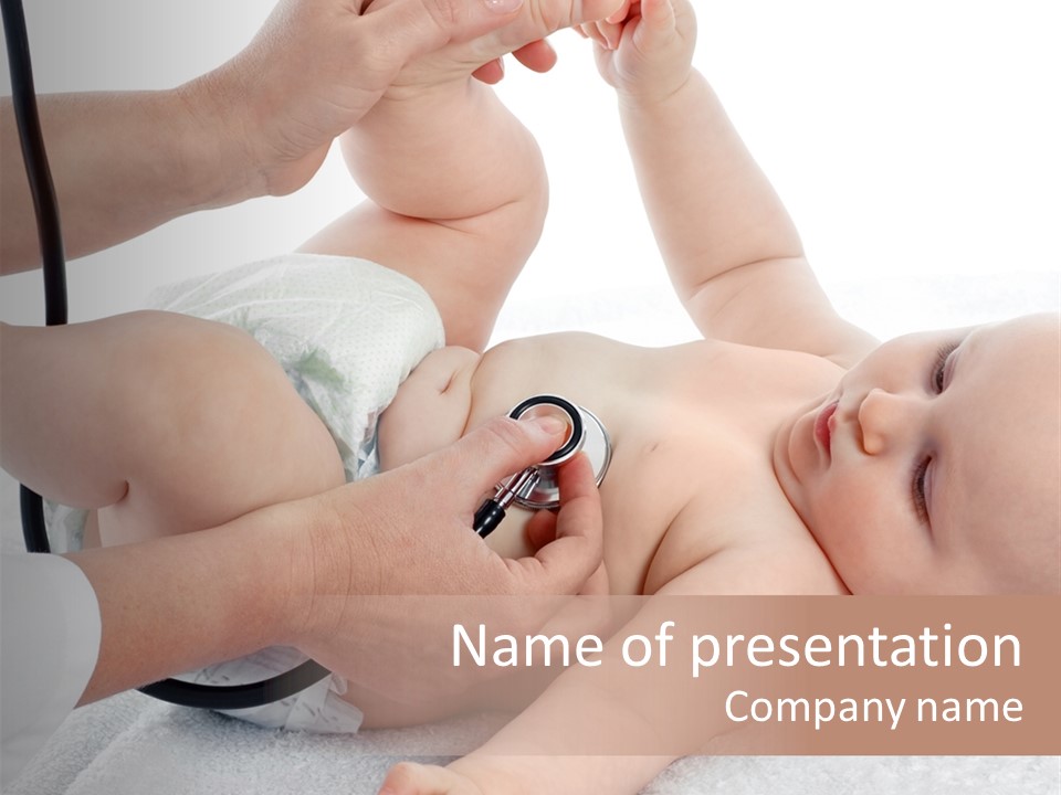 A Baby Being Examined By A Doctor With A Stethoscope PowerPoint Template