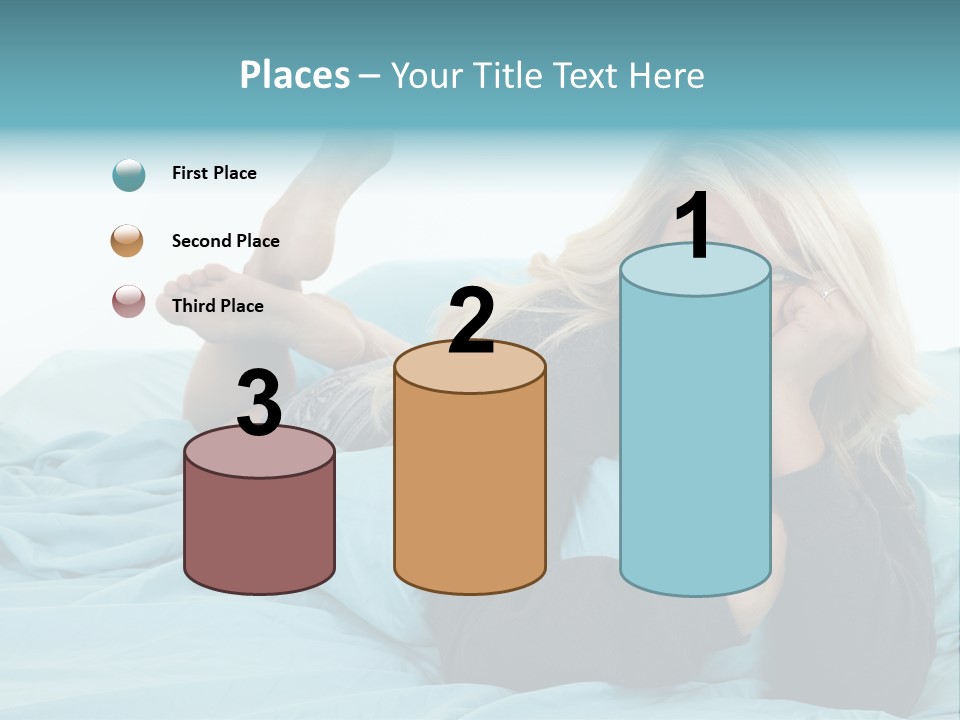 A Woman Laying On A Bed With A Blue Blanket PowerPoint Template