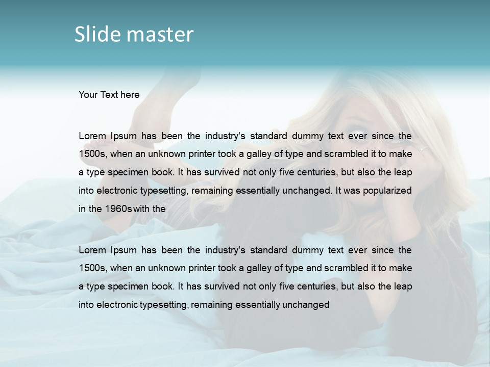 A Woman Laying On A Bed With A Blue Blanket PowerPoint Template