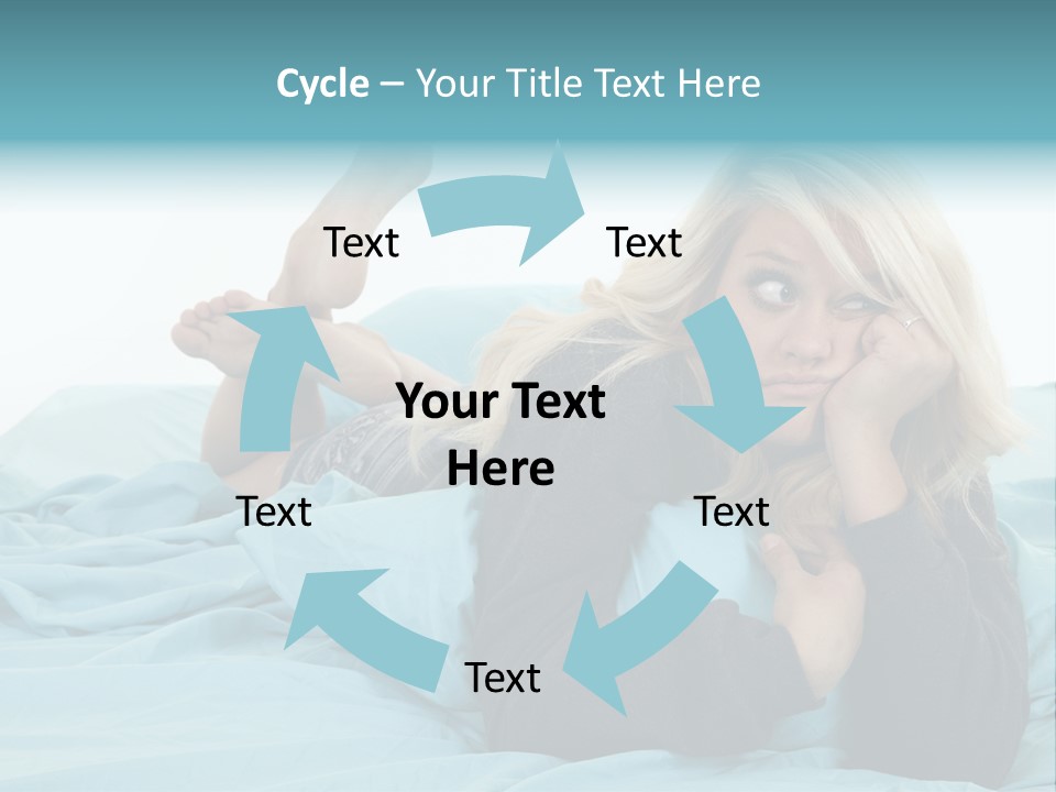 A Woman Laying On A Bed With A Blue Blanket PowerPoint Template