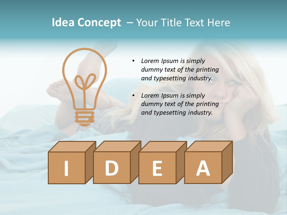 A Woman Laying On A Bed With A Blue Blanket PowerPoint Template