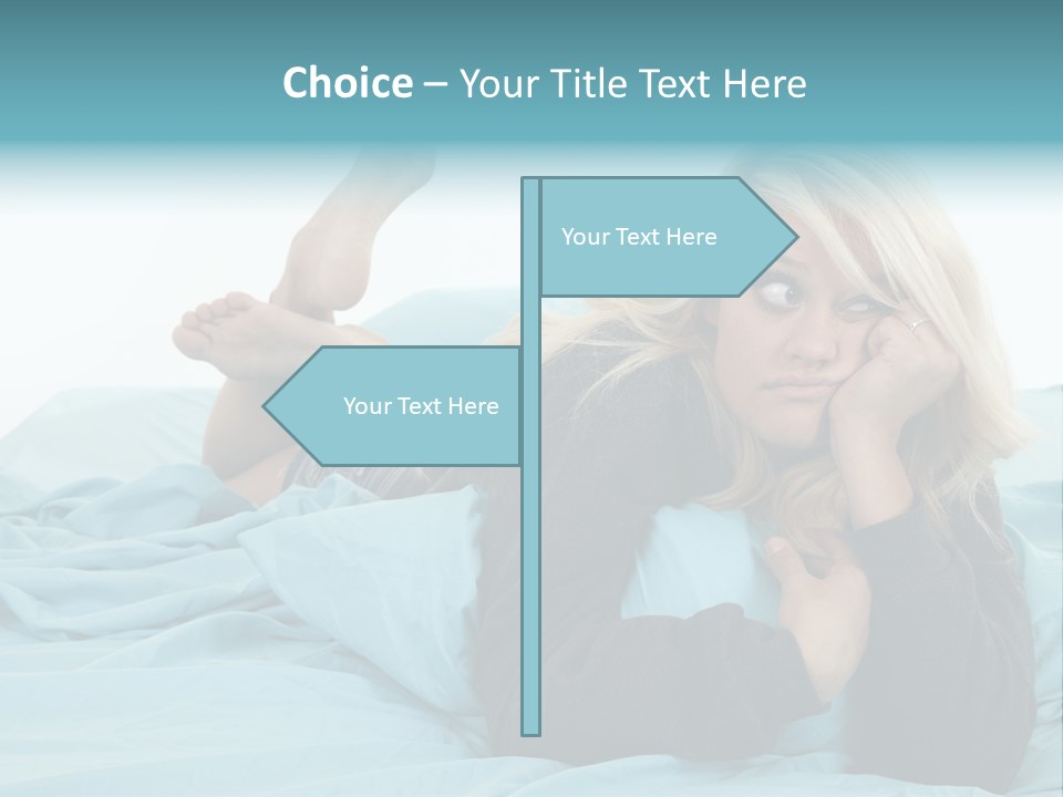 A Woman Laying On A Bed With A Blue Blanket PowerPoint Template