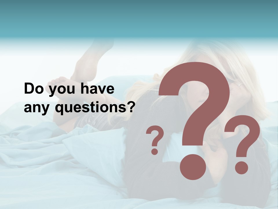 A Woman Laying On A Bed With A Blue Blanket PowerPoint Template