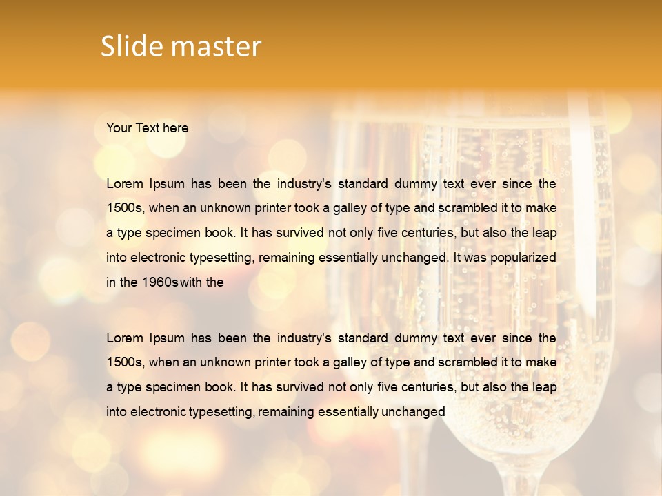 Two Glasses Of Champagne On A Table With A Gold Background PowerPoint Template