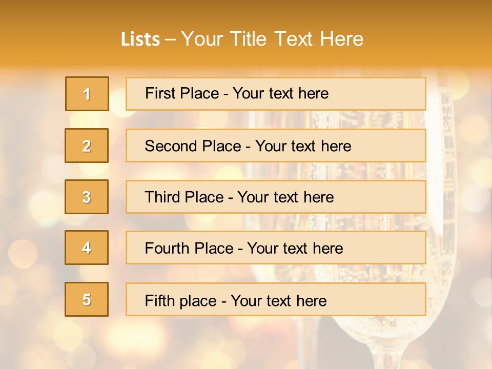 Two Glasses Of Champagne On A Table With A Gold Background PowerPoint Template