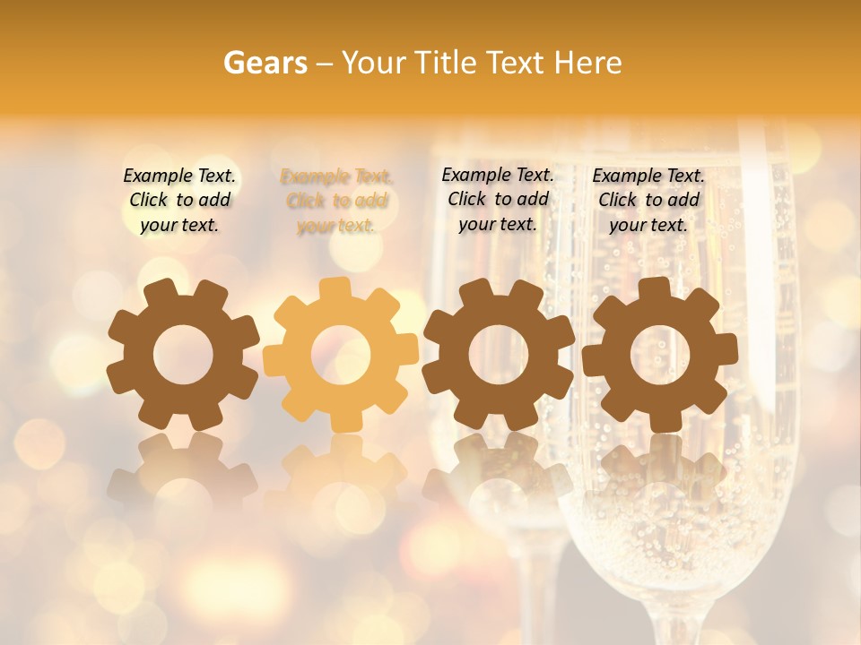 Two Glasses Of Champagne On A Table With A Gold Background PowerPoint Template