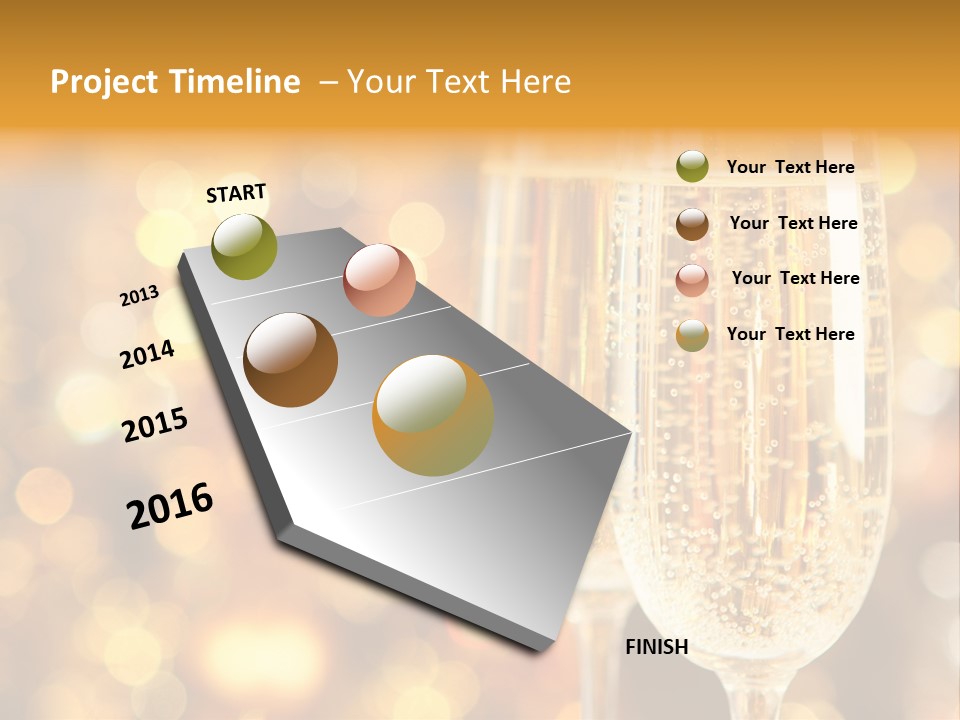 Two Glasses Of Champagne On A Table With A Gold Background PowerPoint Template