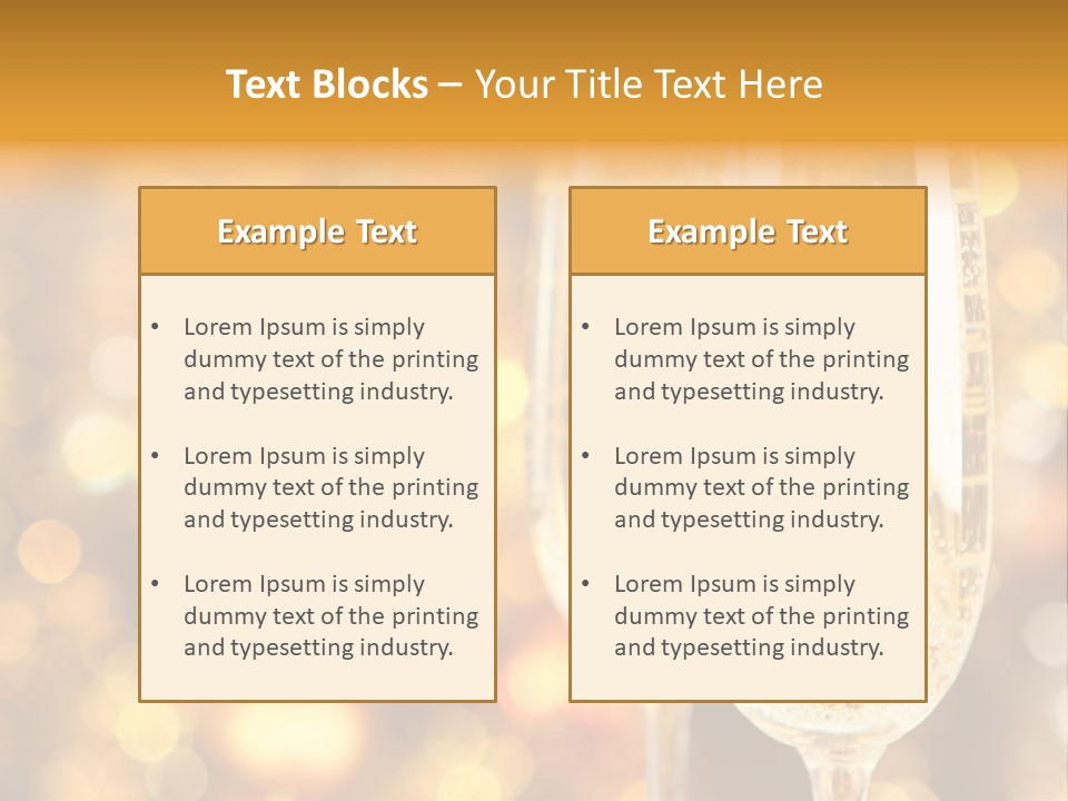 Two Glasses Of Champagne On A Table With A Gold Background PowerPoint Template