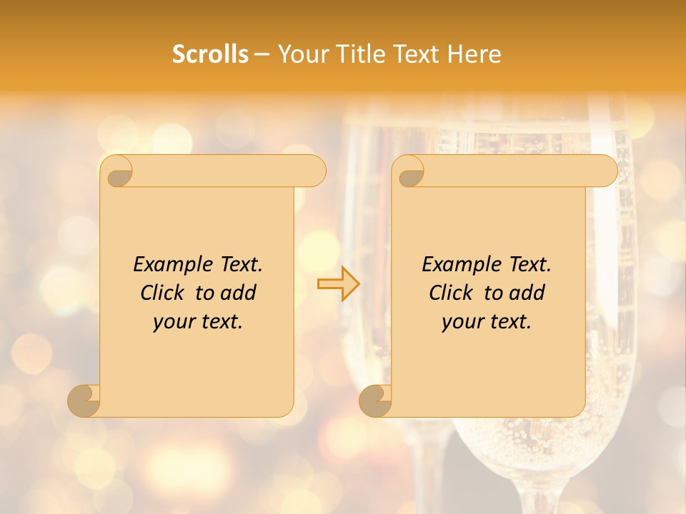 Two Glasses Of Champagne On A Table With A Gold Background PowerPoint Template