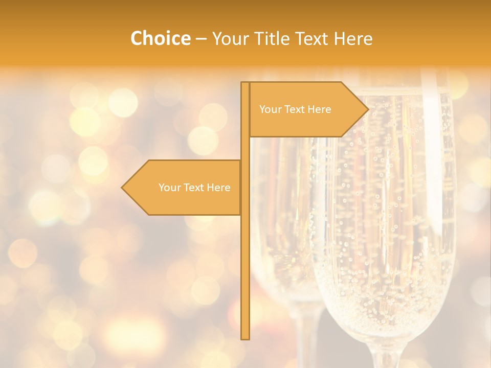 Two Glasses Of Champagne On A Table With A Gold Background PowerPoint Template