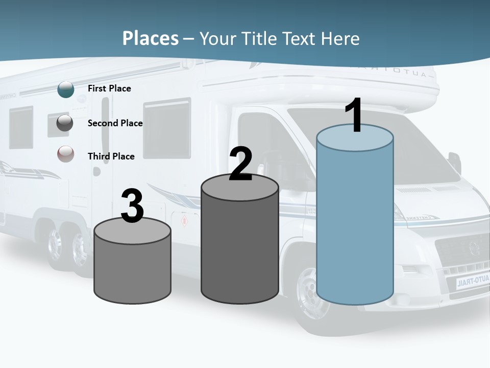 A White Motor Home With A Blue Stripe On The Side PowerPoint Template