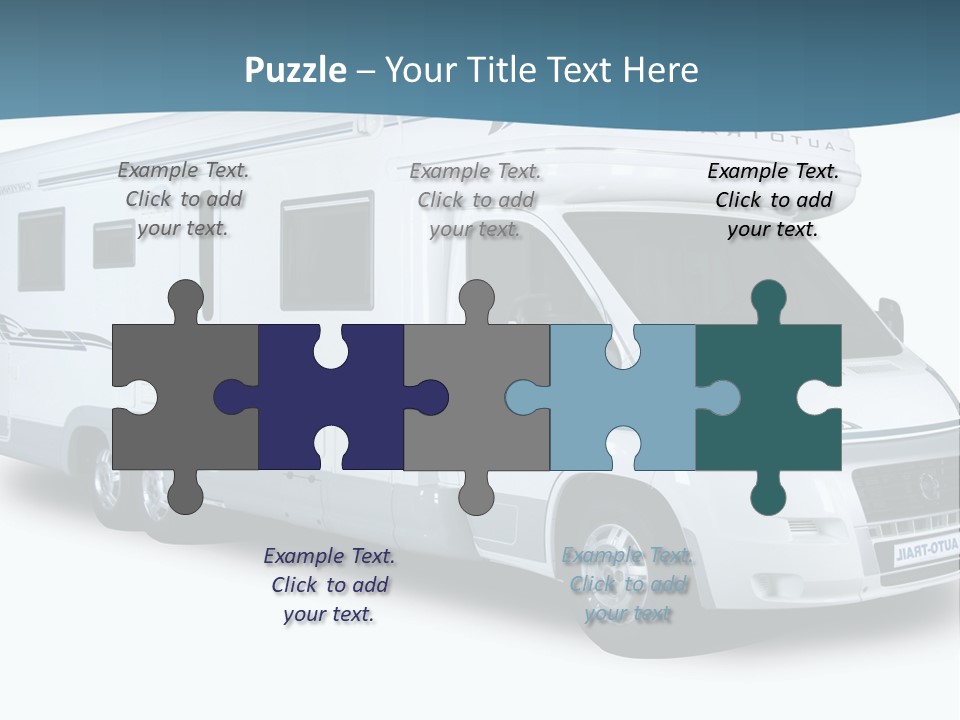 A White Motor Home With A Blue Stripe On The Side PowerPoint Template