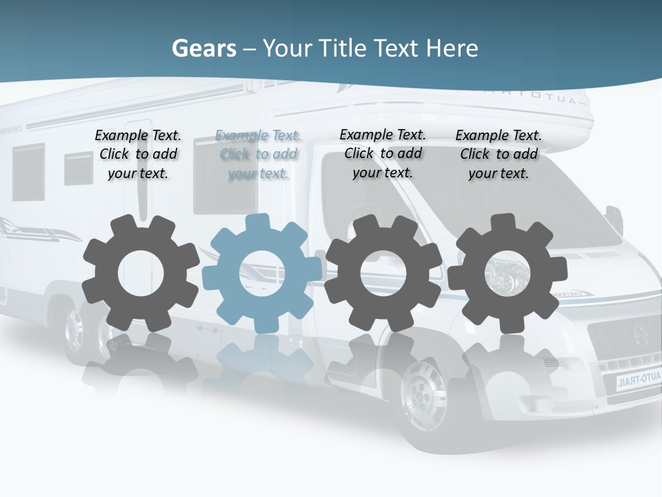 A White Motor Home With A Blue Stripe On The Side PowerPoint Template