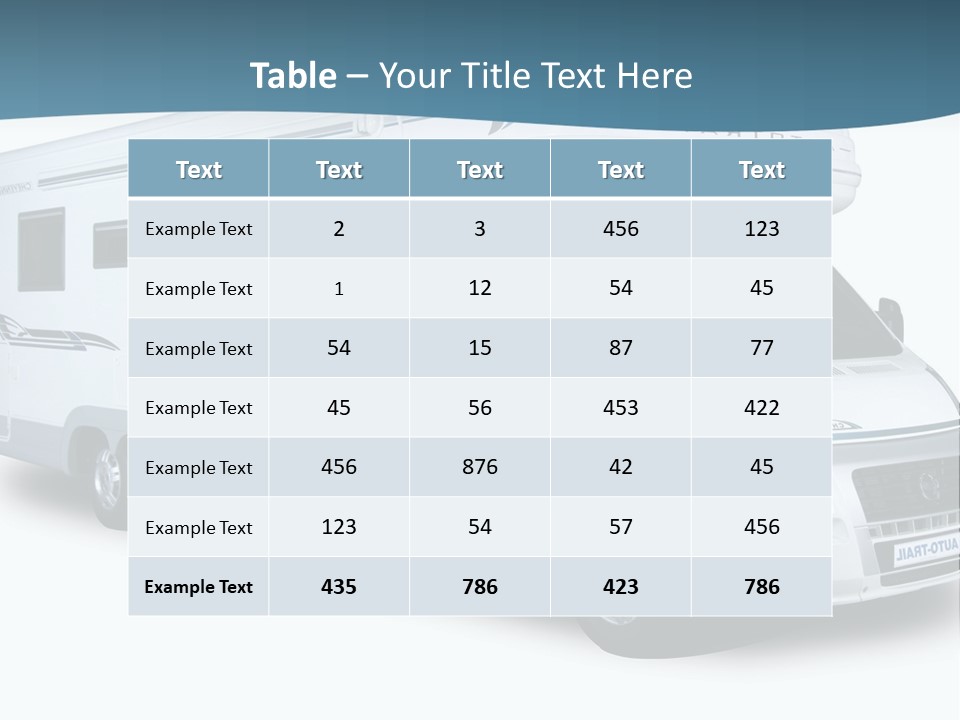 A White Motor Home With A Blue Stripe On The Side PowerPoint Template