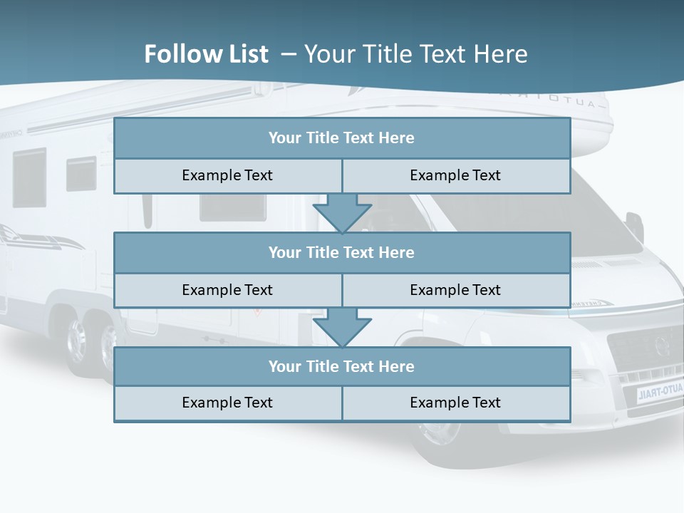 A White Motor Home With A Blue Stripe On The Side PowerPoint Template