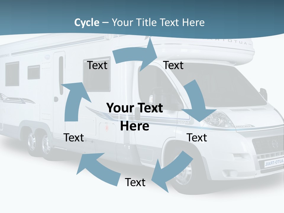 A White Motor Home With A Blue Stripe On The Side PowerPoint Template