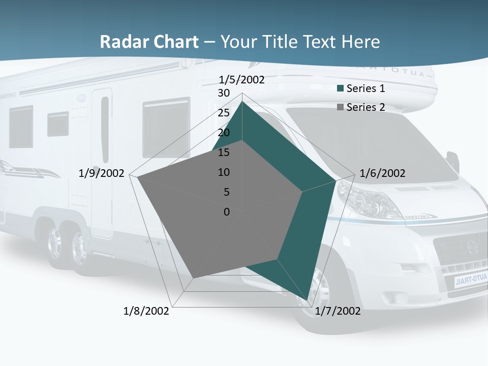 A White Motor Home With A Blue Stripe On The Side PowerPoint Template