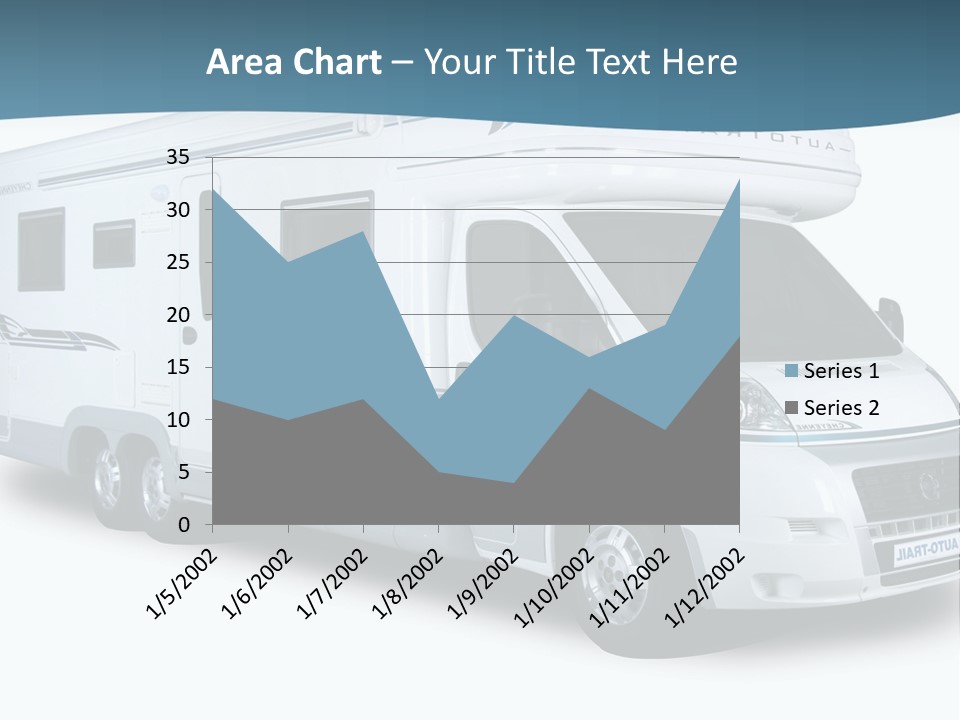A White Motor Home With A Blue Stripe On The Side PowerPoint Template