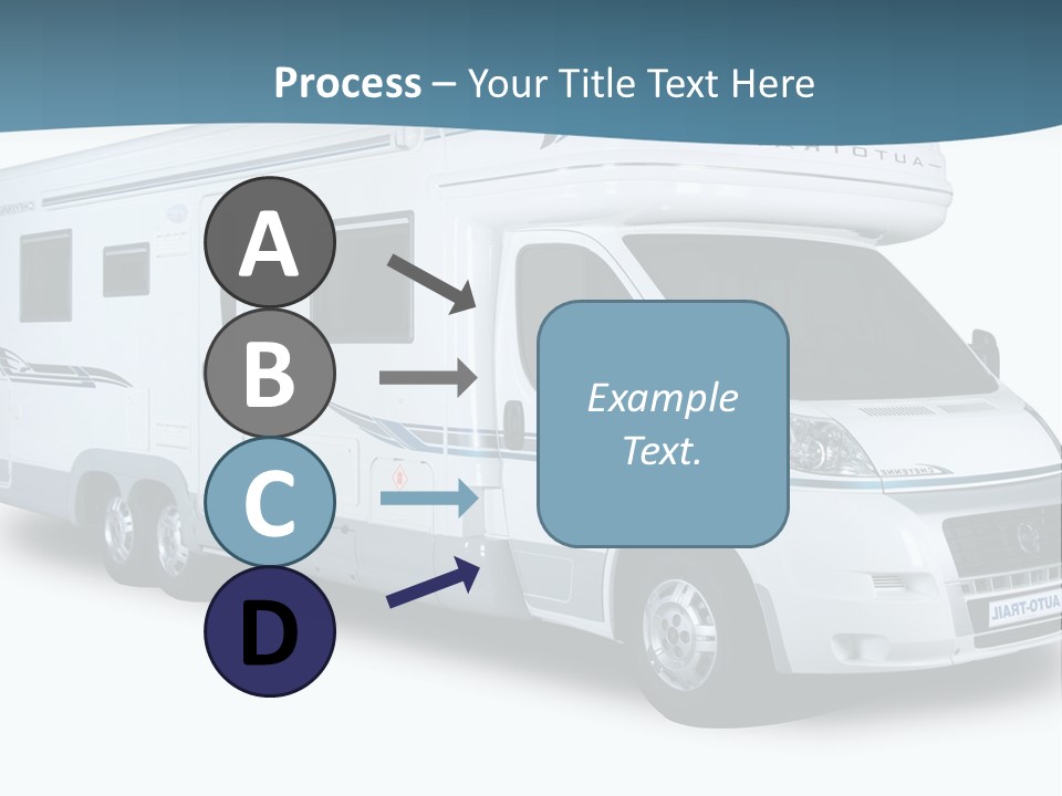 A White Motor Home With A Blue Stripe On The Side PowerPoint Template