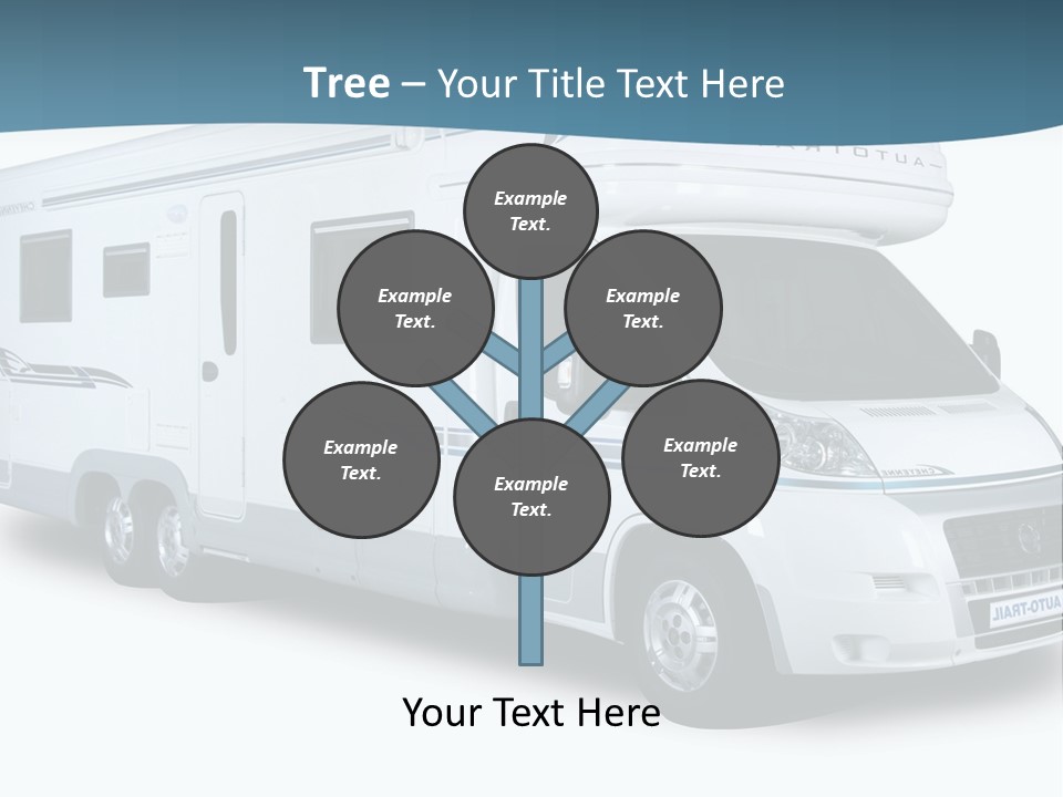 A White Motor Home With A Blue Stripe On The Side PowerPoint Template