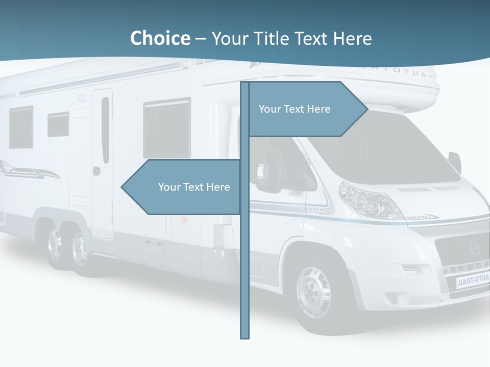 A White Motor Home With A Blue Stripe On The Side PowerPoint Template