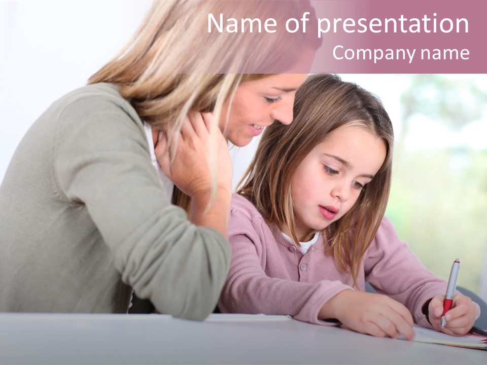 A Woman And A Girl Writing On A Piece Of Paper PowerPoint Template