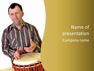 A Man Is Holding A Drum In Front Of Him PowerPoint Template