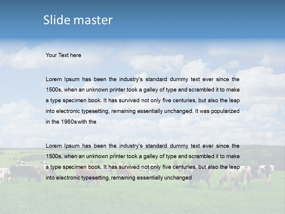 A Herd Of Cattle Grazing On A Lush Green Field PowerPoint Template