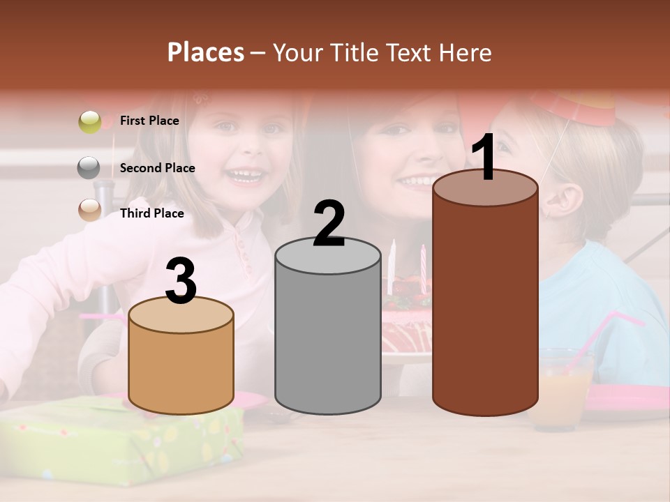 A Woman And Two Children With A Birthday Cake PowerPoint Template