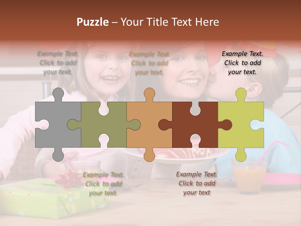 A Woman And Two Children With A Birthday Cake PowerPoint Template