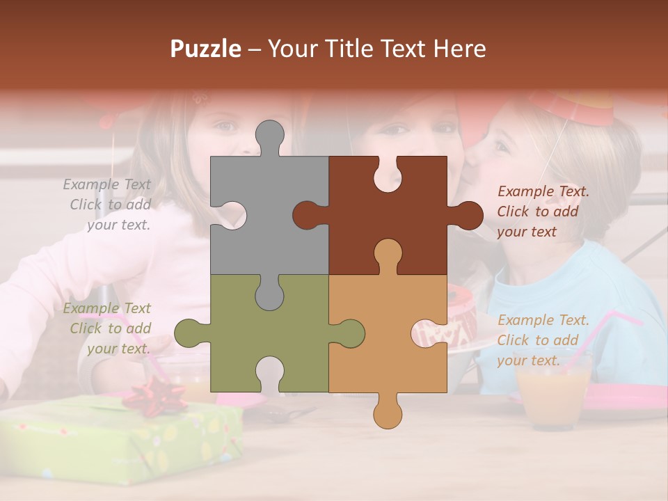 A Woman And Two Children With A Birthday Cake PowerPoint Template