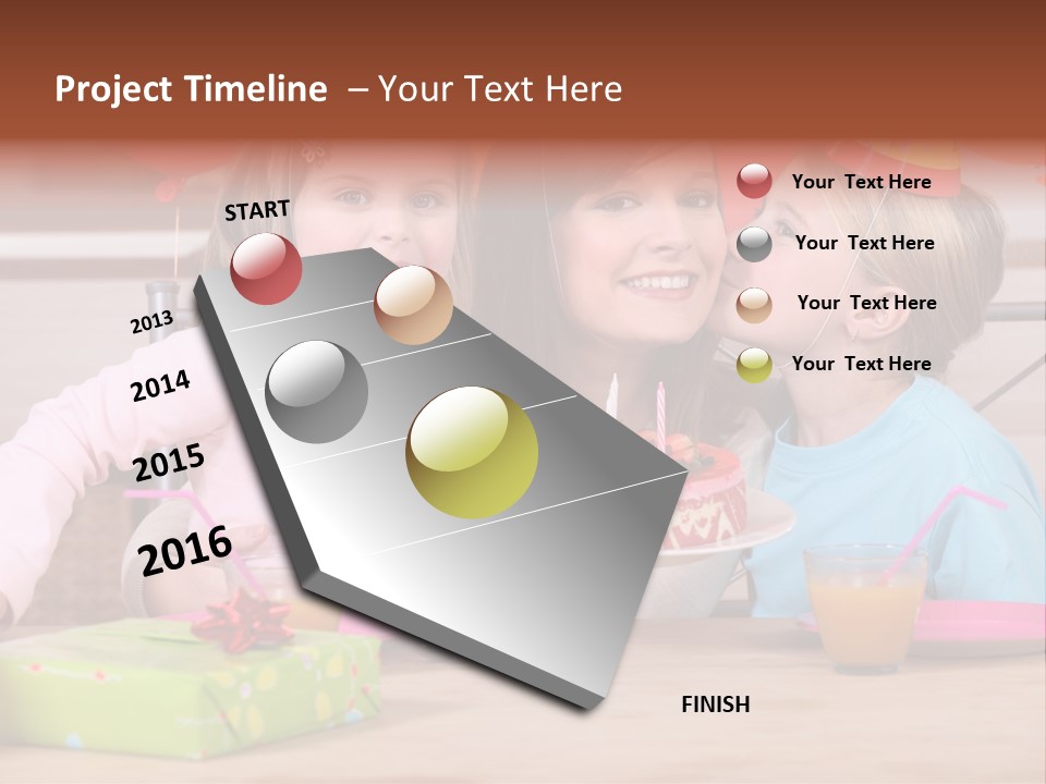 A Woman And Two Children With A Birthday Cake PowerPoint Template