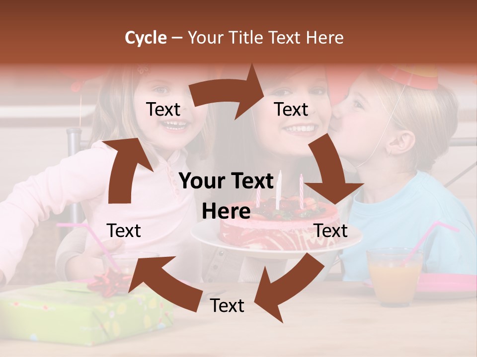 A Woman And Two Children With A Birthday Cake PowerPoint Template