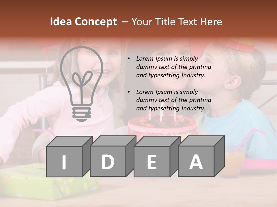 A Woman And Two Children With A Birthday Cake PowerPoint Template