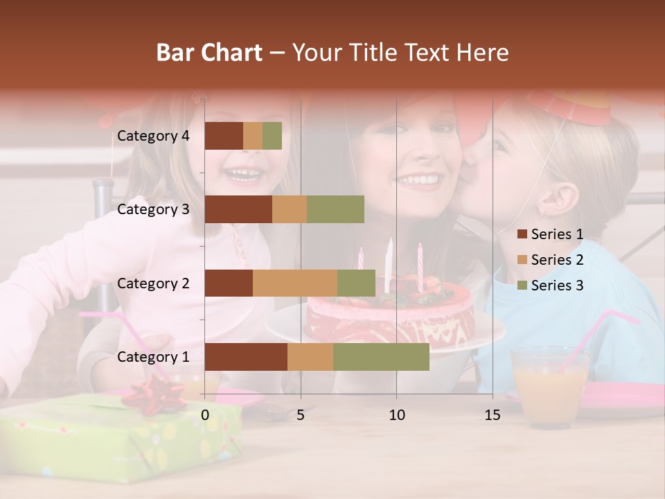 A Woman And Two Children With A Birthday Cake PowerPoint Template