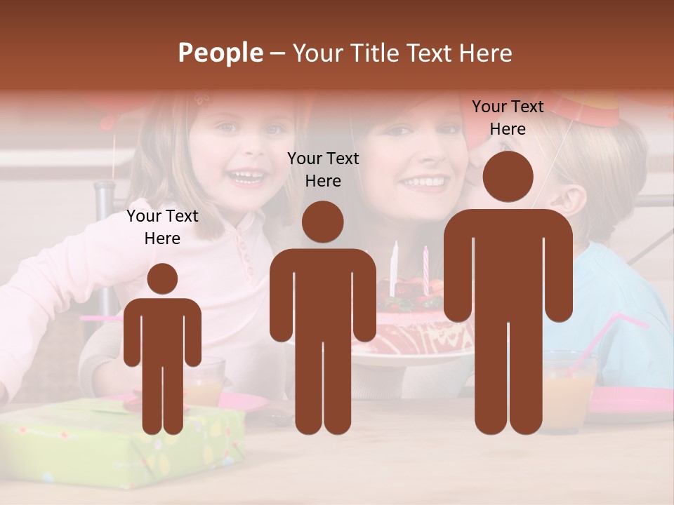 A Woman And Two Children With A Birthday Cake PowerPoint Template