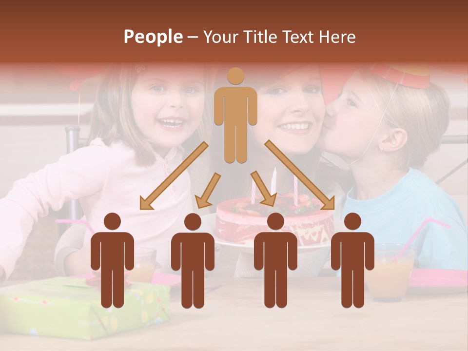 A Woman And Two Children With A Birthday Cake PowerPoint Template