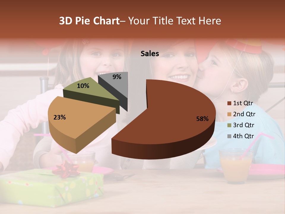 A Woman And Two Children With A Birthday Cake PowerPoint Template