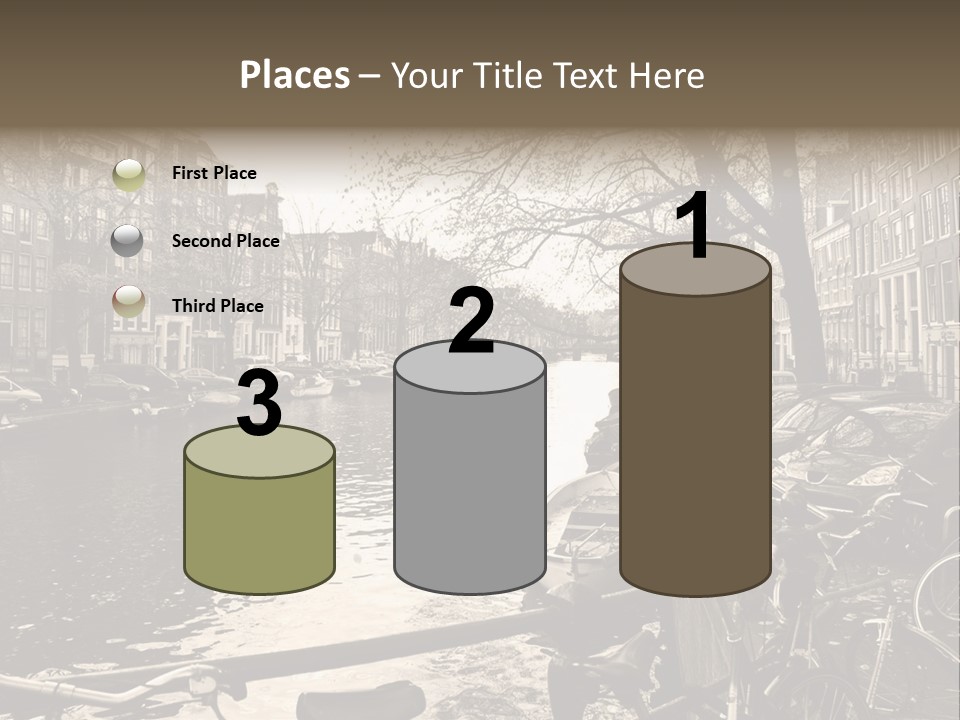 A Row Of Parked Bicycles Next To A River PowerPoint Template