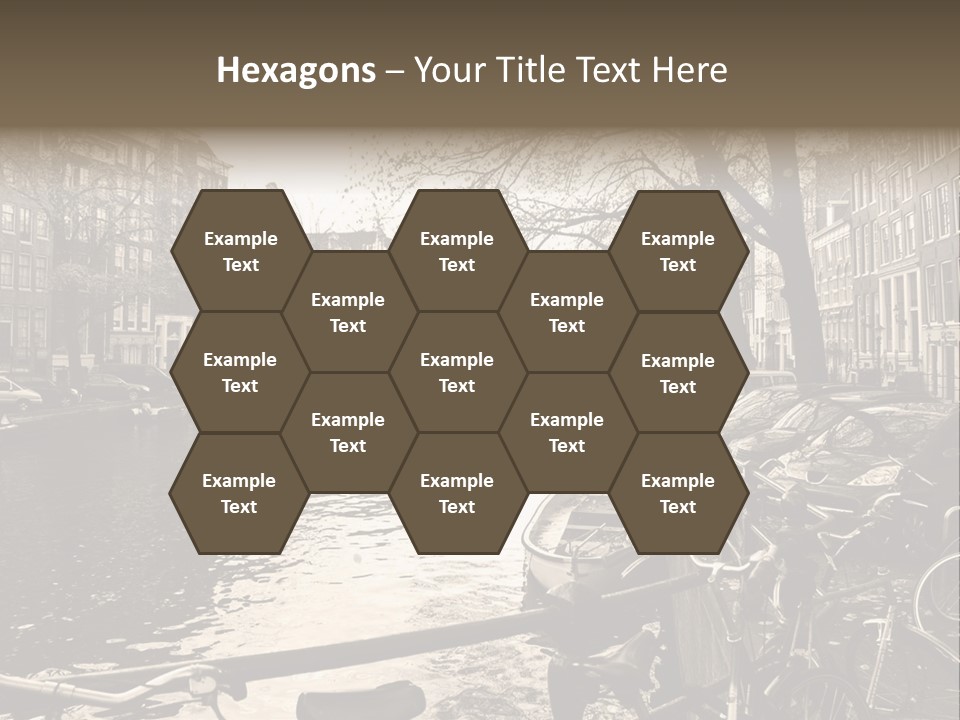 A Row Of Parked Bicycles Next To A River PowerPoint Template