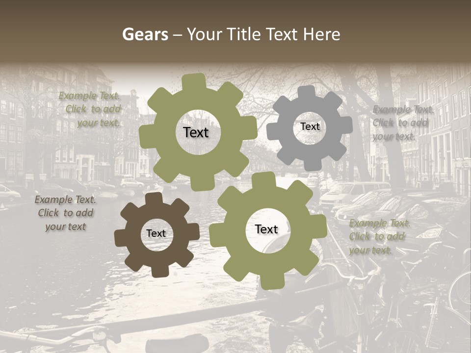 A Row Of Parked Bicycles Next To A River PowerPoint Template