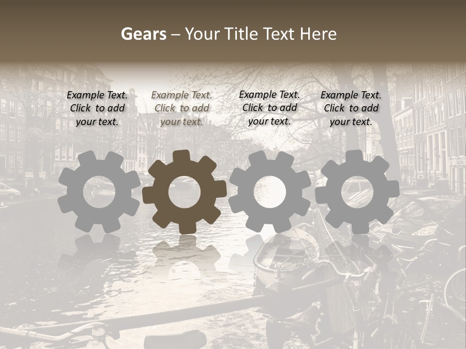 A Row Of Parked Bicycles Next To A River PowerPoint Template