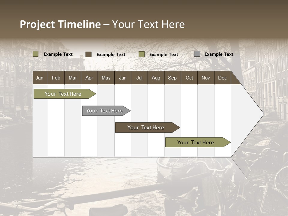 A Row Of Parked Bicycles Next To A River PowerPoint Template