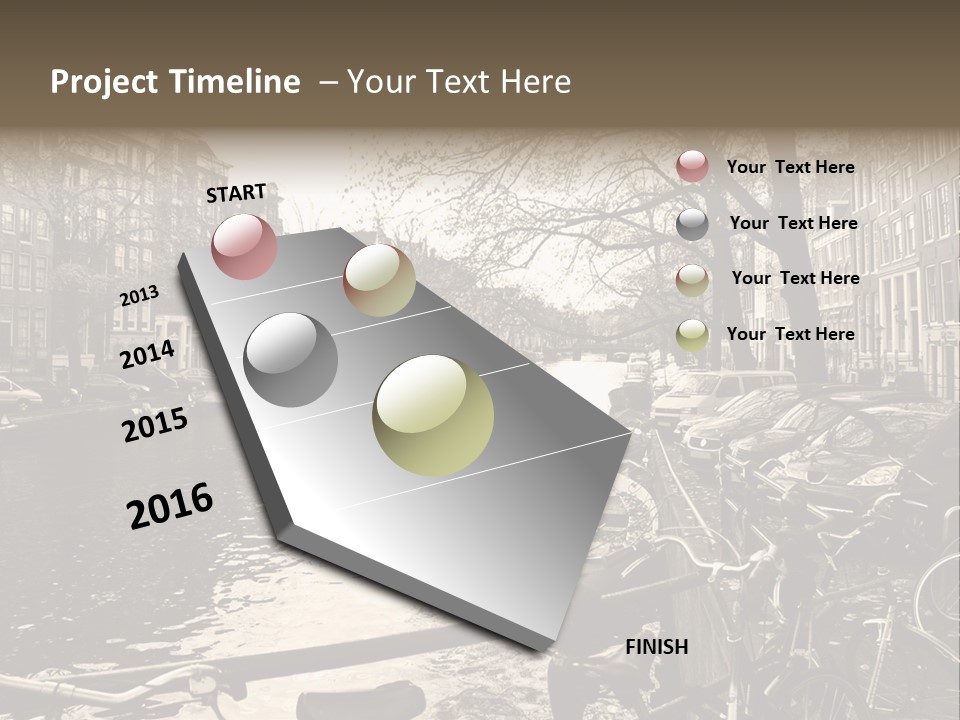 A Row Of Parked Bicycles Next To A River PowerPoint Template