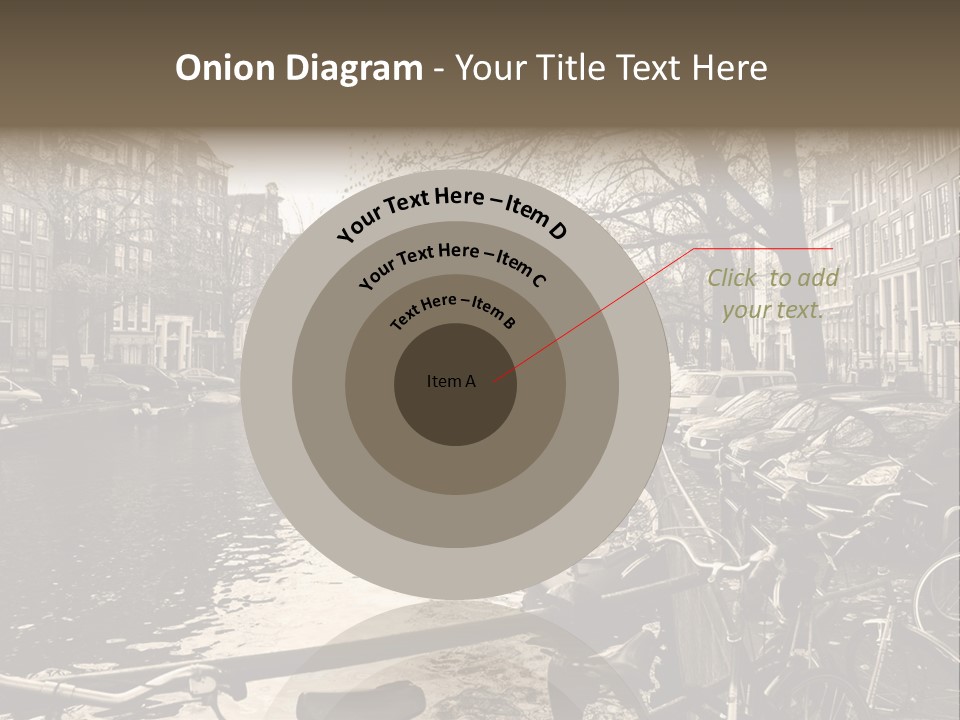 A Row Of Parked Bicycles Next To A River PowerPoint Template