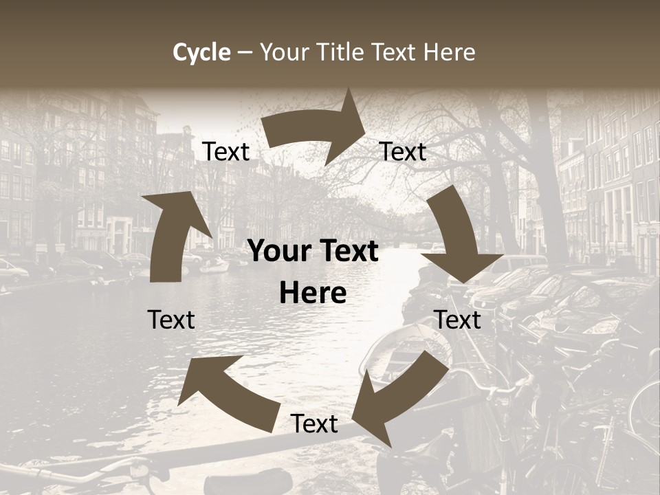 A Row Of Parked Bicycles Next To A River PowerPoint Template