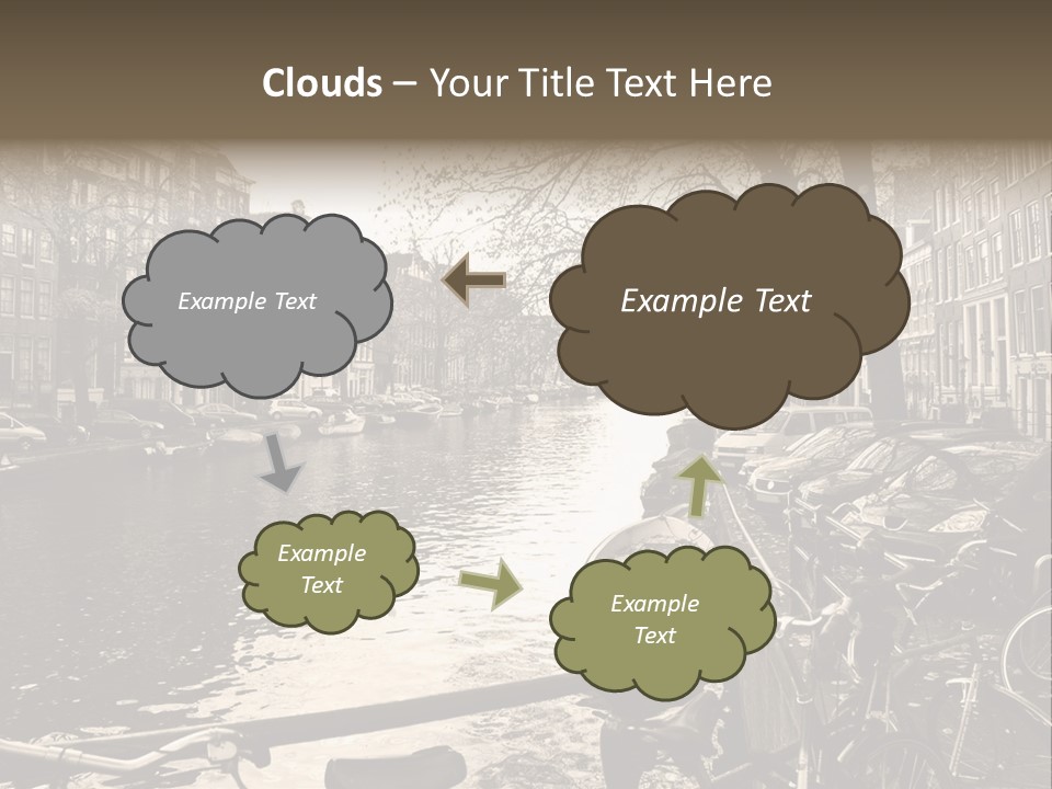 A Row Of Parked Bicycles Next To A River PowerPoint Template