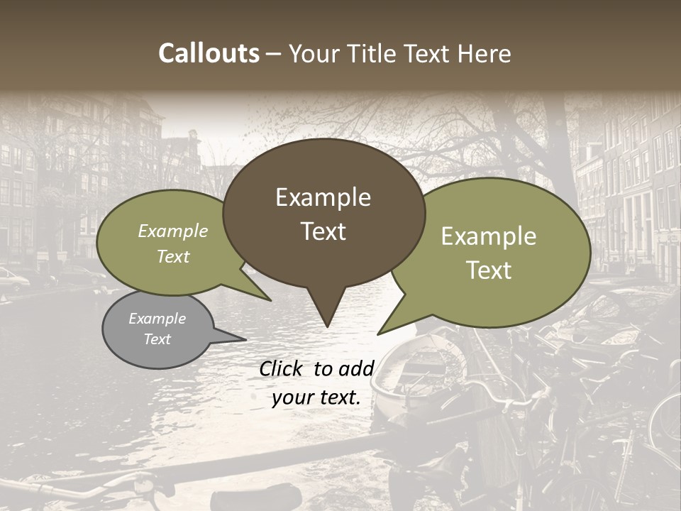 A Row Of Parked Bicycles Next To A River PowerPoint Template